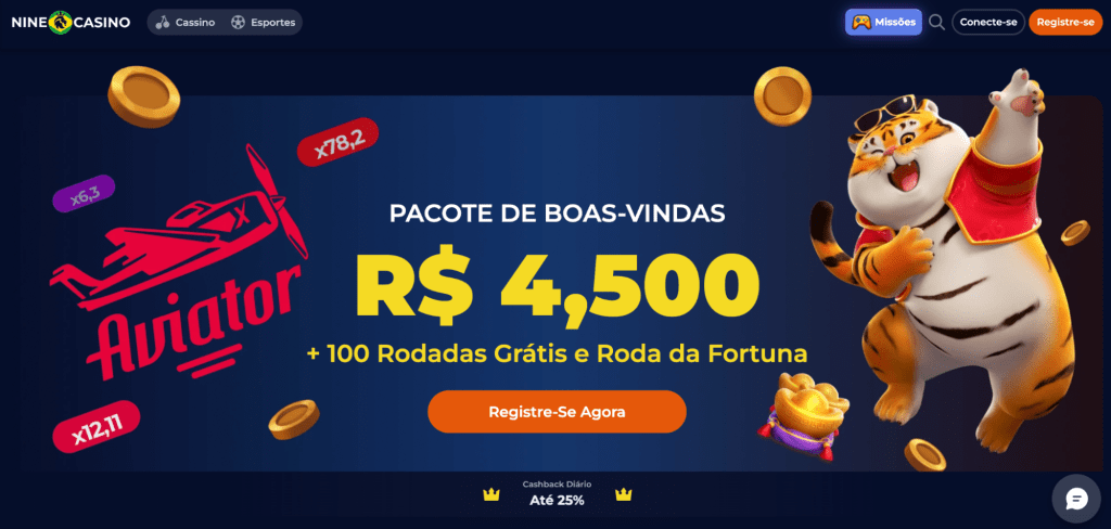 Captura de pantalla de la página de inicio de NineCasino