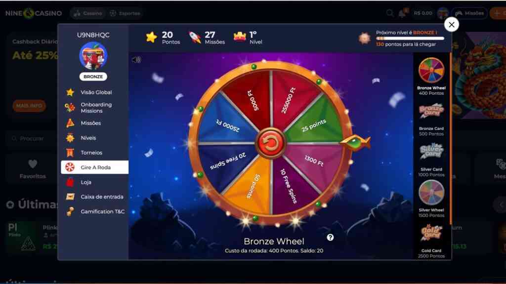 Página de bonos de NineCasino