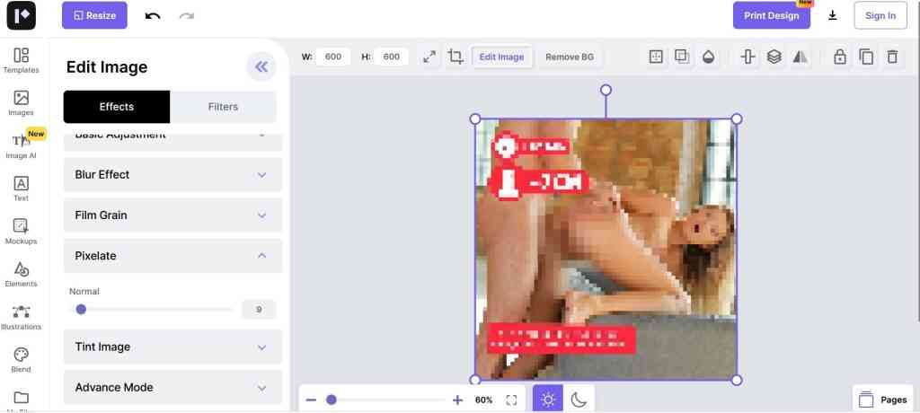 La imagen de la Interfaz pixelada
