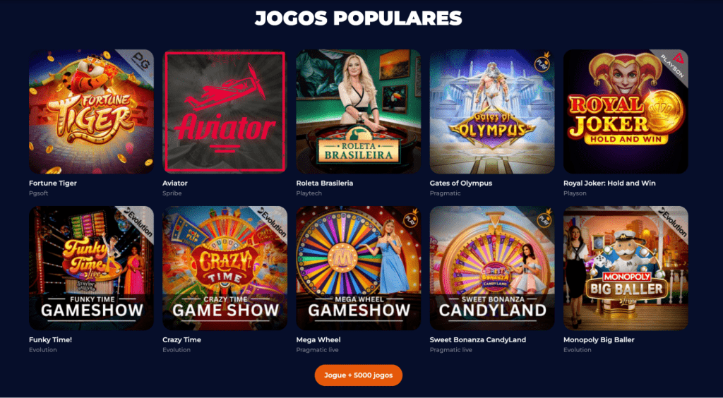 Página de selección de tragamonedas de NineCasino