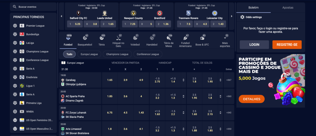 Página de apuestas deportivas de NineCasino