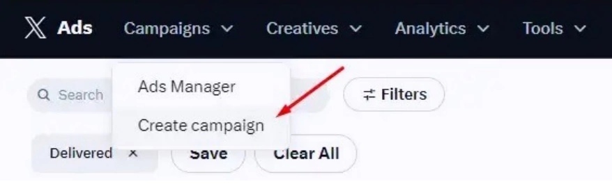 Sección "Campañas" en la página web de anuncios de Twitter