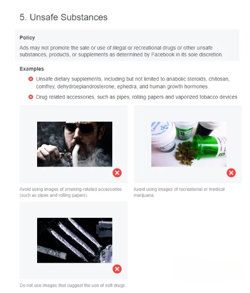 Los ejemplos de cosas que no se puede promocionar en Facebook