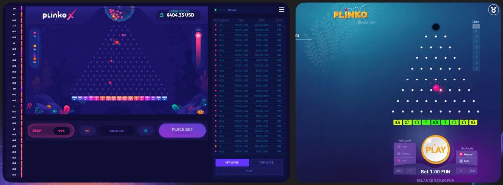 El juego "Plinko" con un estilo visual simple