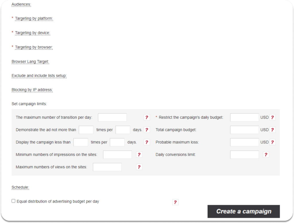 La configuración de la campaña publicitaria